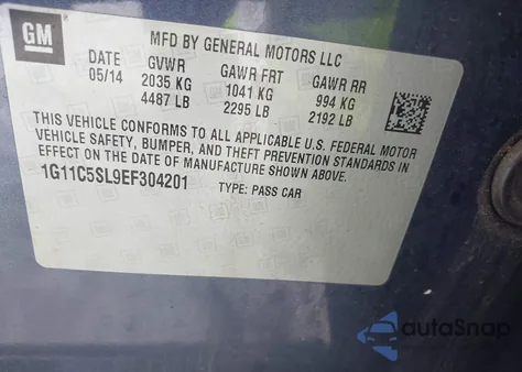 2014 Chevrolet Malibu 1Lt из США, поврежденный, VIN 1G11C5SL9EF304201